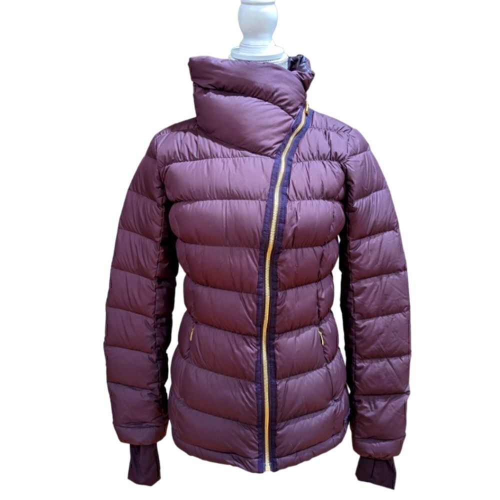 Athleta Women's Purple DownAbout Asymmetrical Zip Quilted Puffer Jacket Size XS
